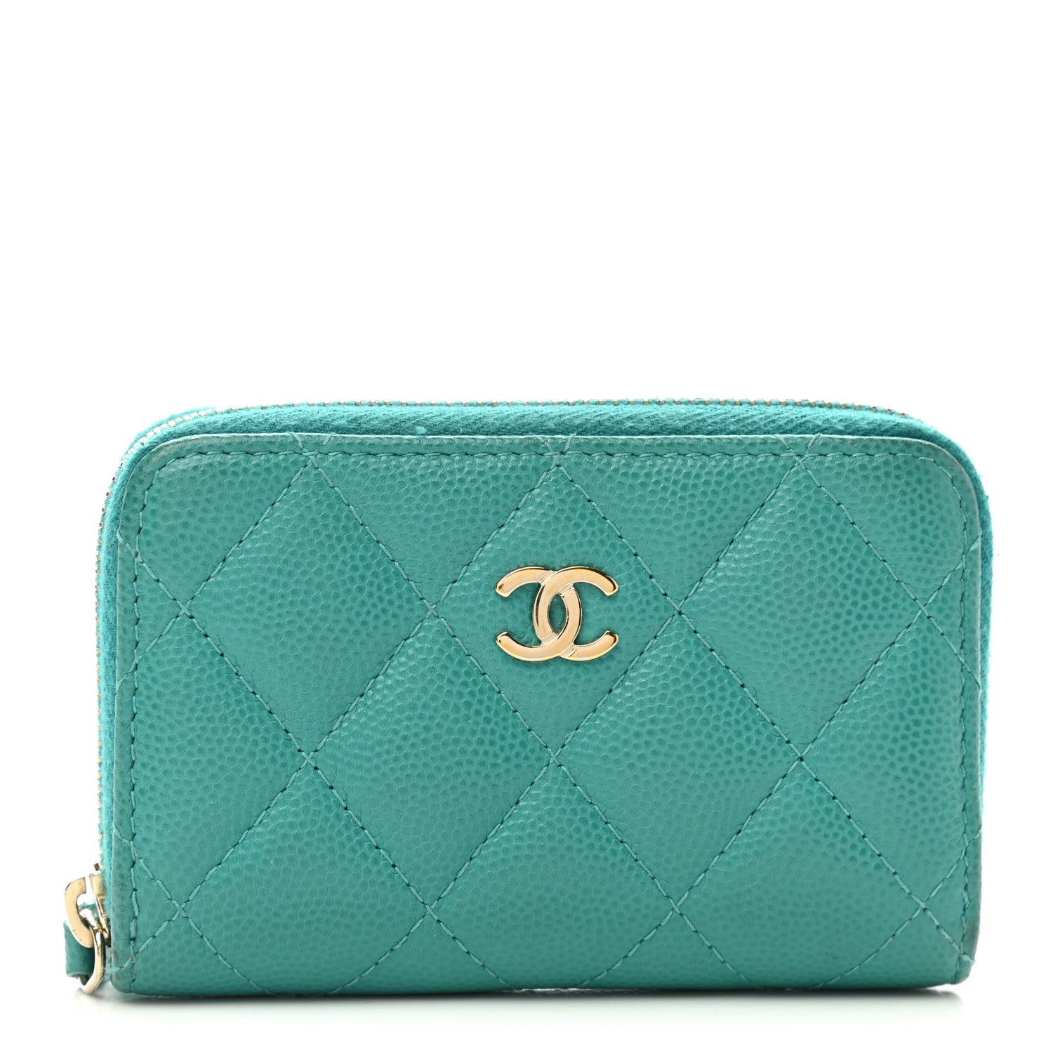 Chanel Caviar Quilted Zip Coin Purse Turquoise 1 of 8