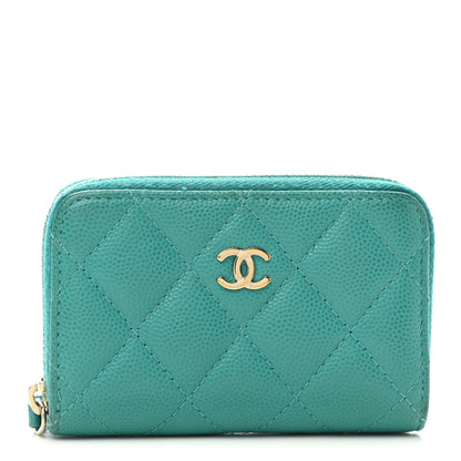 Chanel Caviar Quilted Zip Coin Purse Turquoise 1 of 8