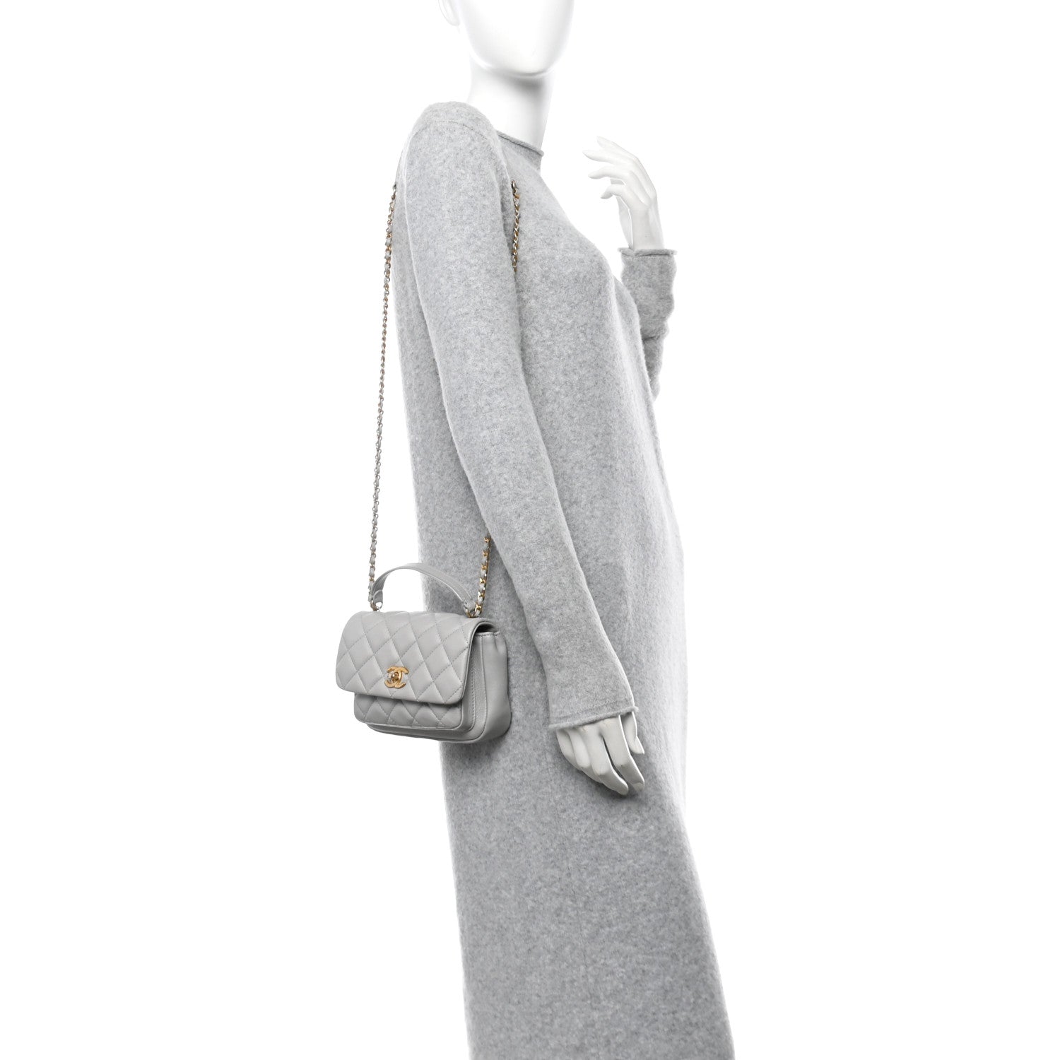 Chanel Calfskin Quilted Top Handle Flap Light Grey 2 of 10