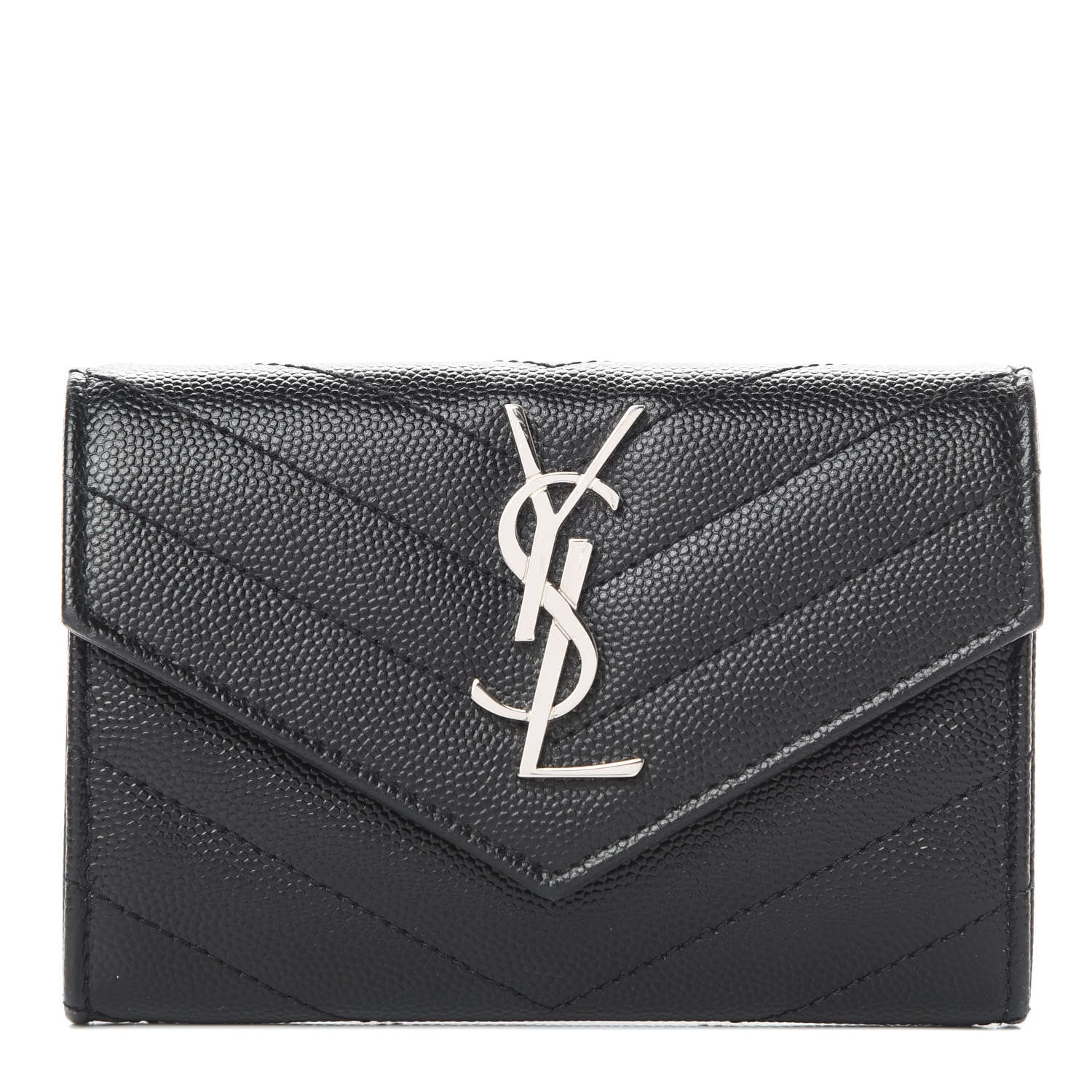 Saint Laurent Grain De Poudre Matelasse Chevron Small Monogram Envelope Wallet Black 1 of 8