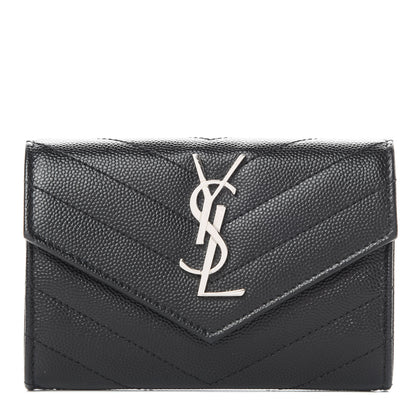 Saint Laurent Grain De Poudre Matelasse Chevron Small Monogram Envelope Wallet Black 1 of 8