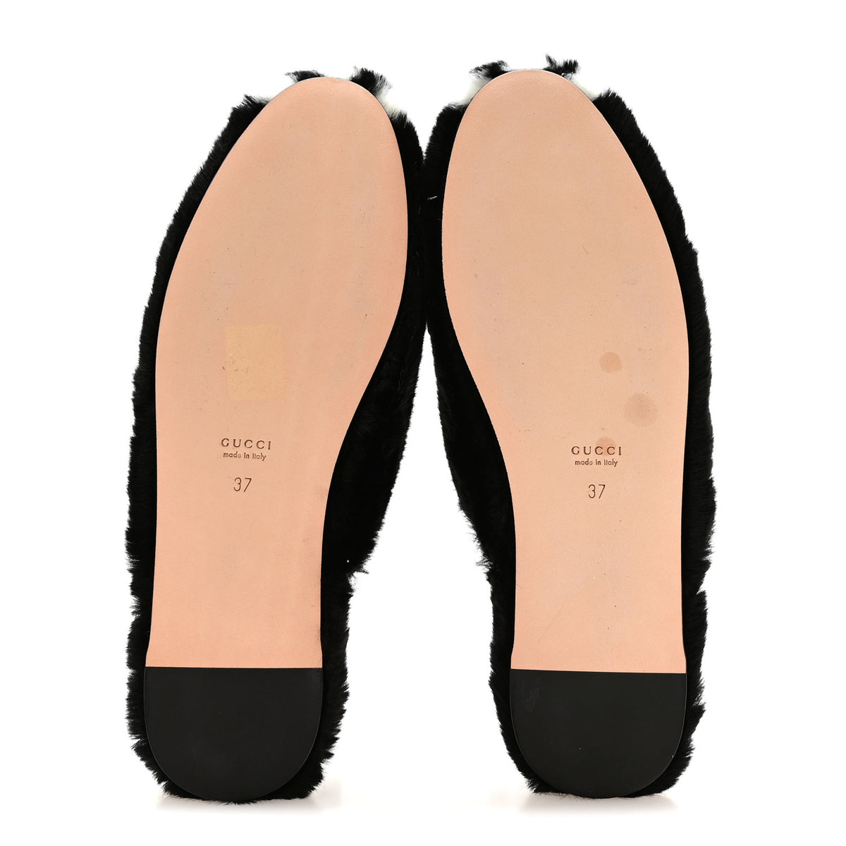 Gucci X ADIDAS Malaga Kid Fur Womens Horsebit Mules 37 Black White 6 of 8