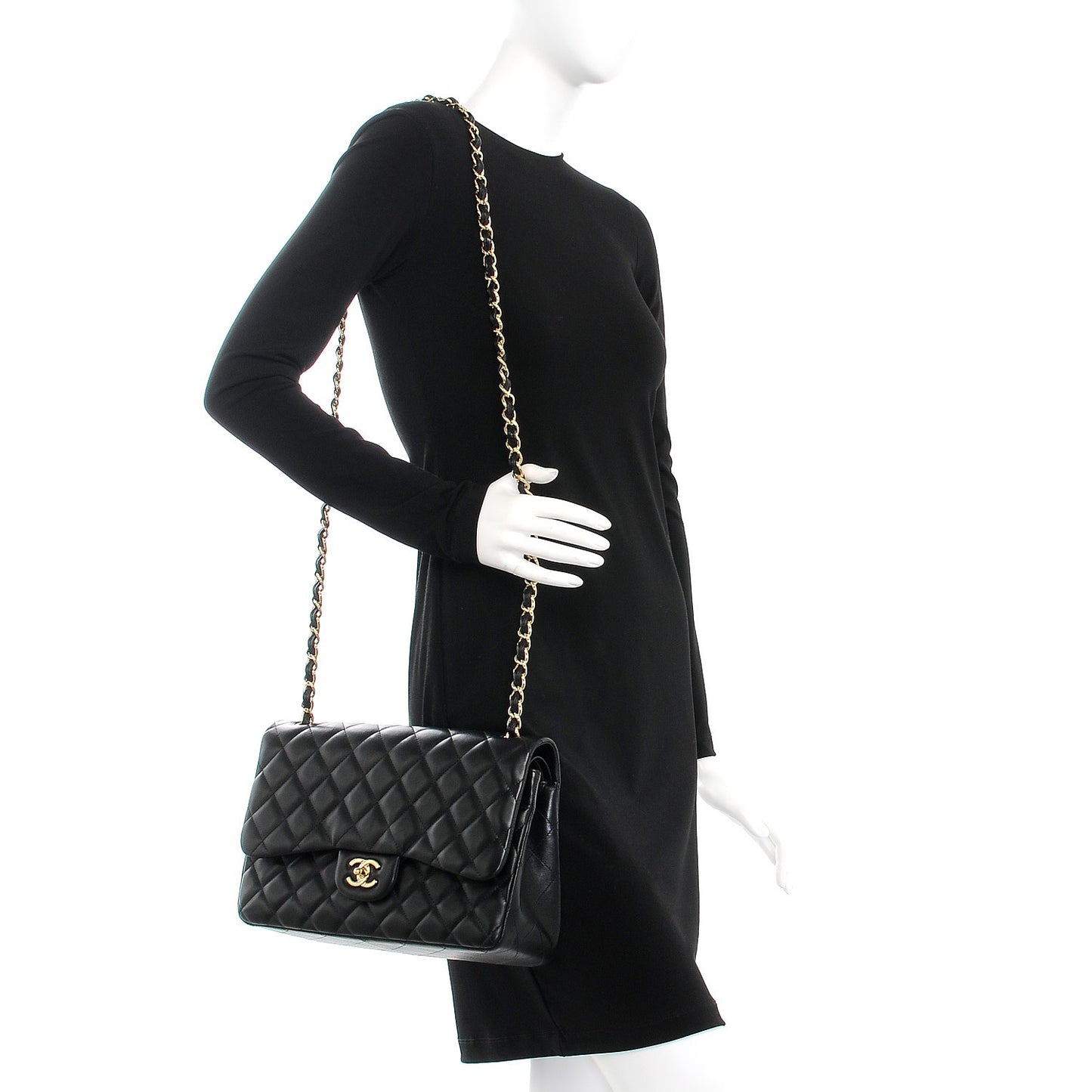 Lambskin Quilted Jumbo Double Flap Black