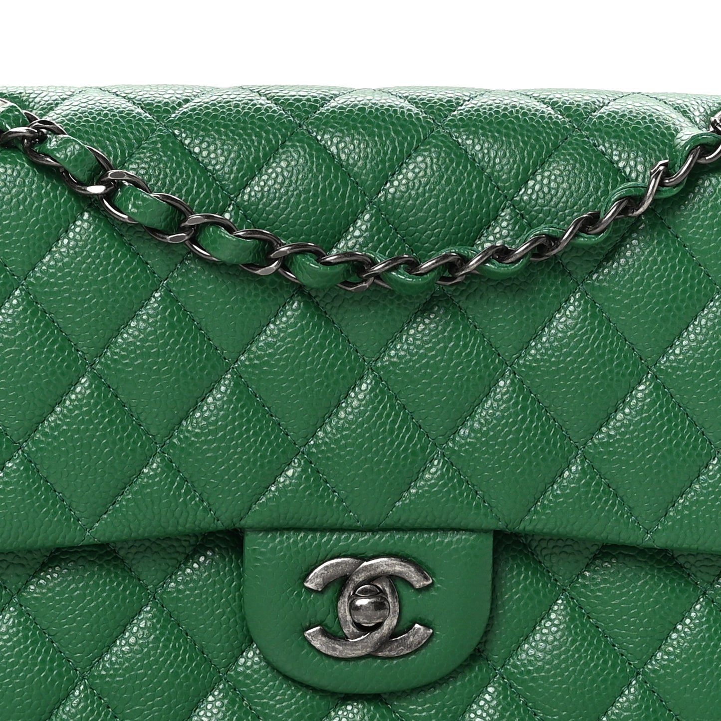 Caviar Quilted Medium Double Flap Green