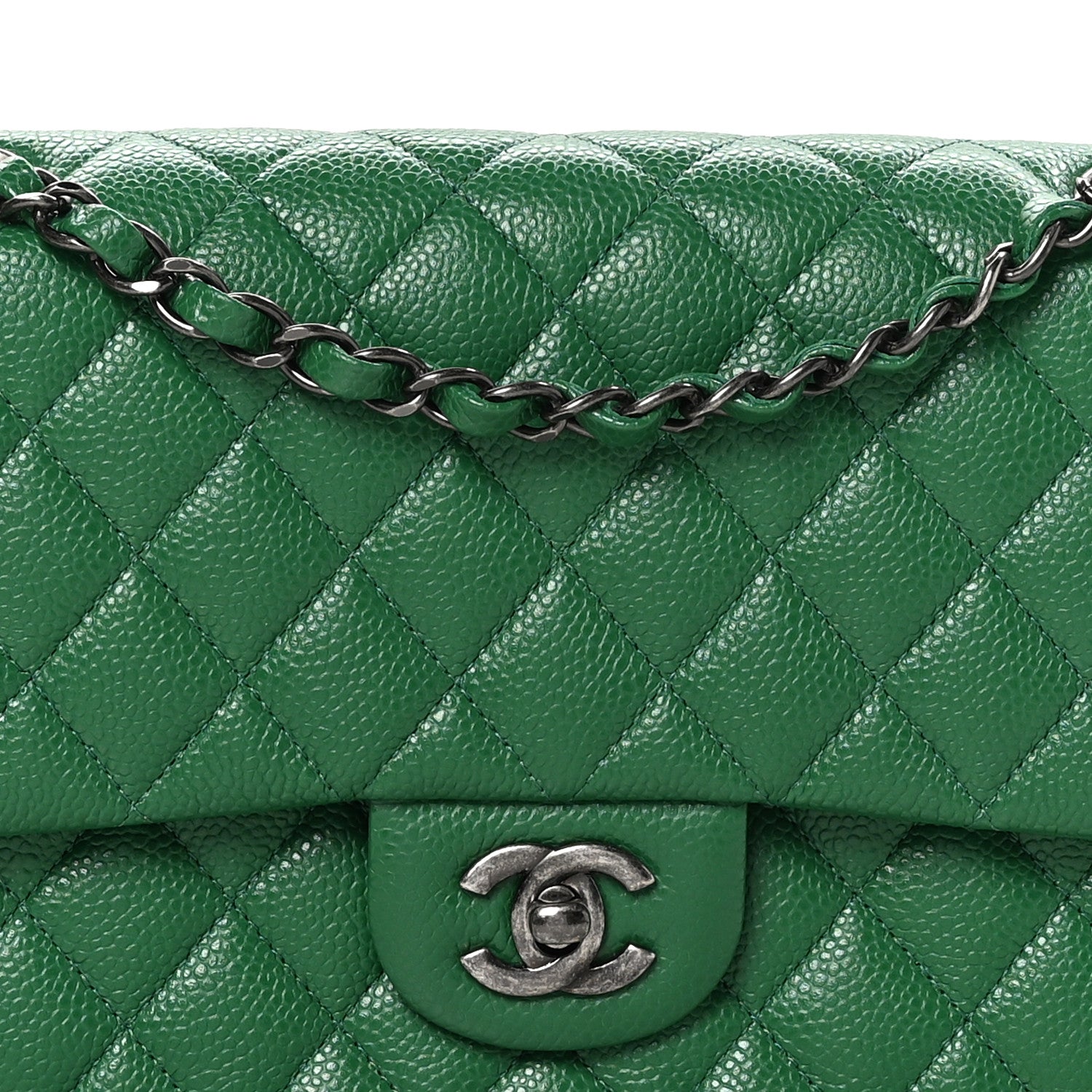 Chanel Caviar Quilted Medium Double Flap Green 8 of 10
