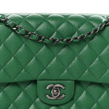 Chanel Caviar Quilted Medium Double Flap Green 8 of 10