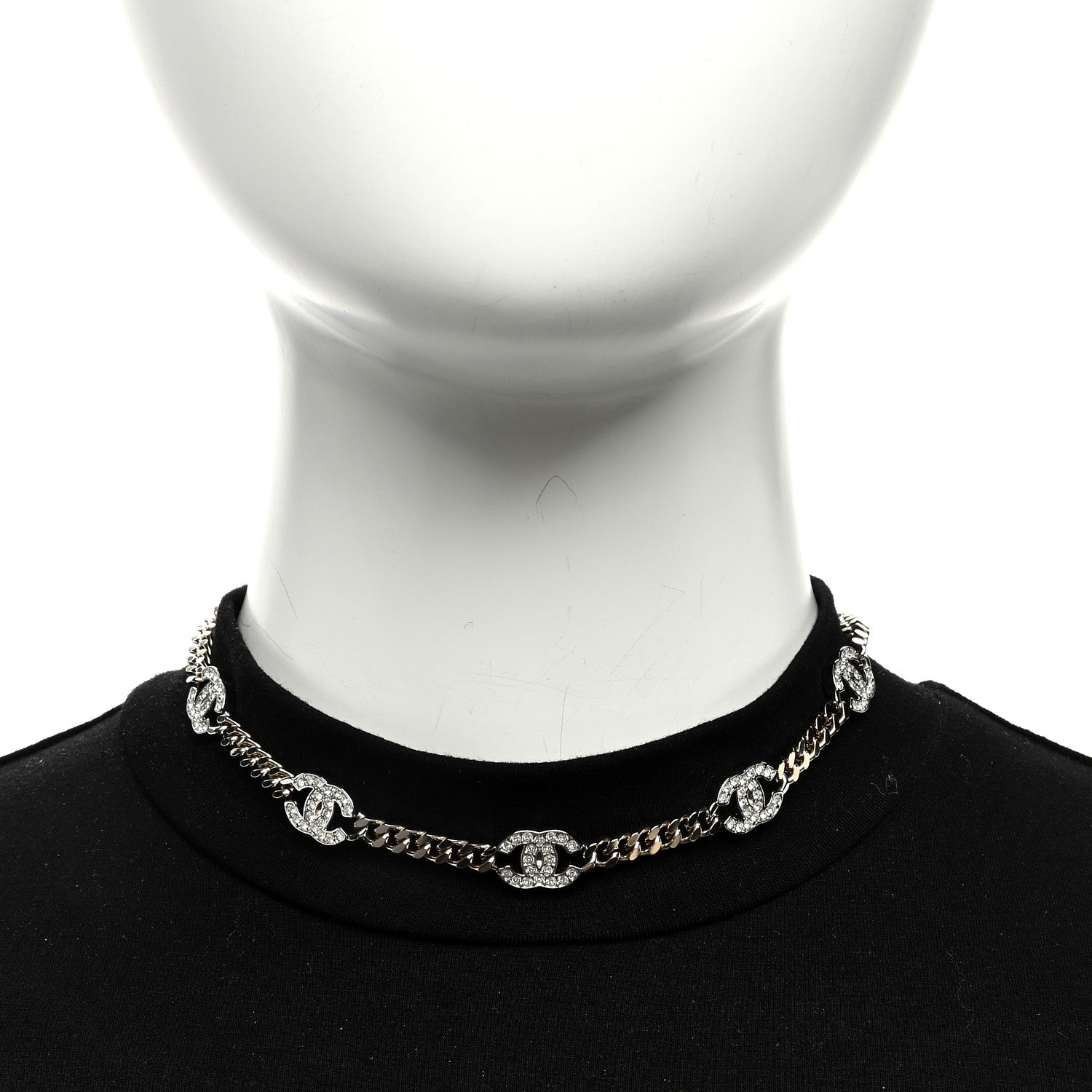 Chanel Crystal Chain CC Link Choker Gold Silver 2 of 5