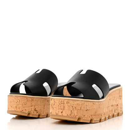 Hermes Calfskin Cork Eze 30 Sandals 35 Black 3 of 9
