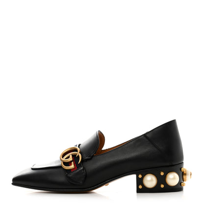 Gucci Betis Glamour Calfskin Web Pearl Embellished Peyton 35mm Loafer Pumps 36.5 Black 1 of 9