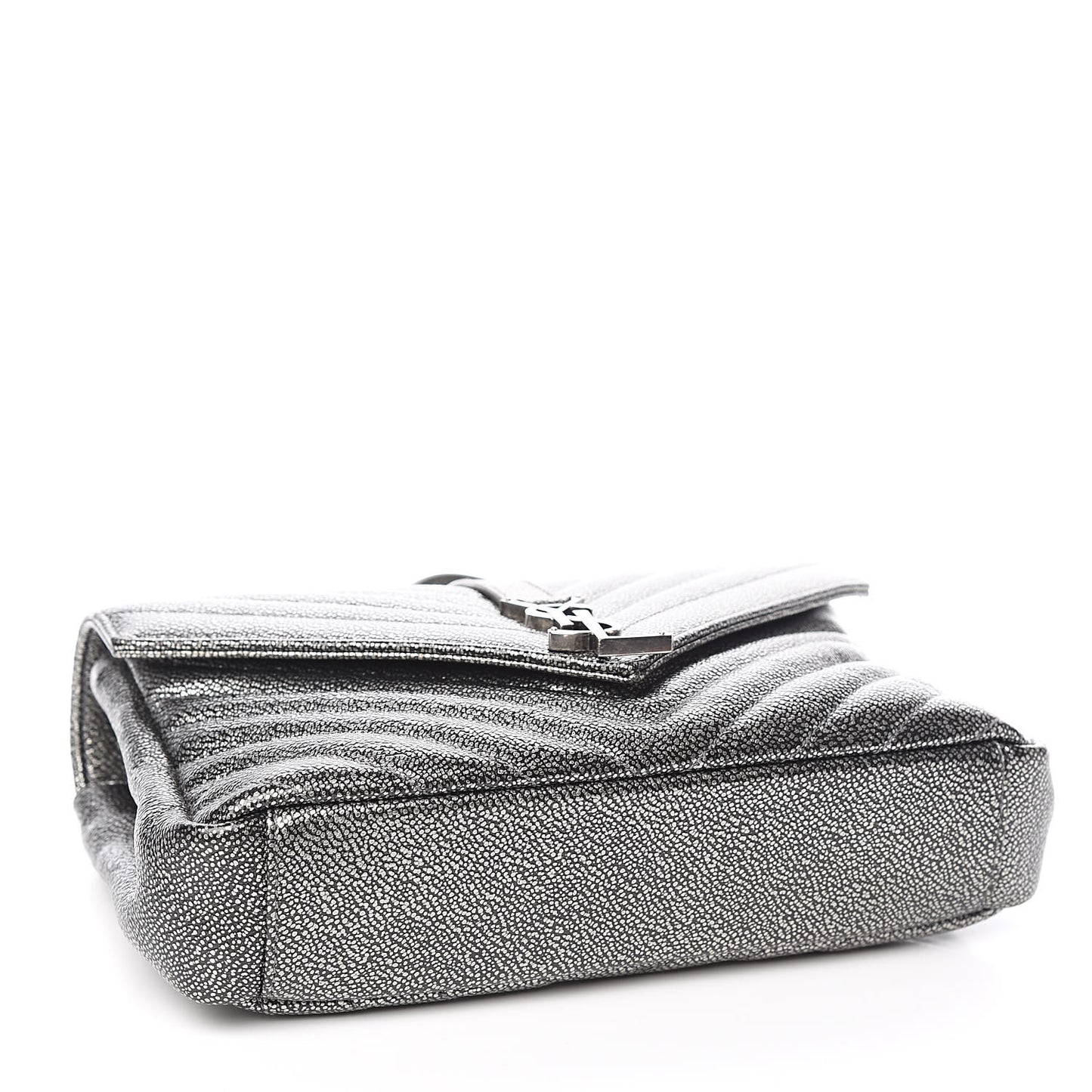 Metallic Grain De Poudre Matelasse Chevron Monogram Medium College Bag Gunmetal
