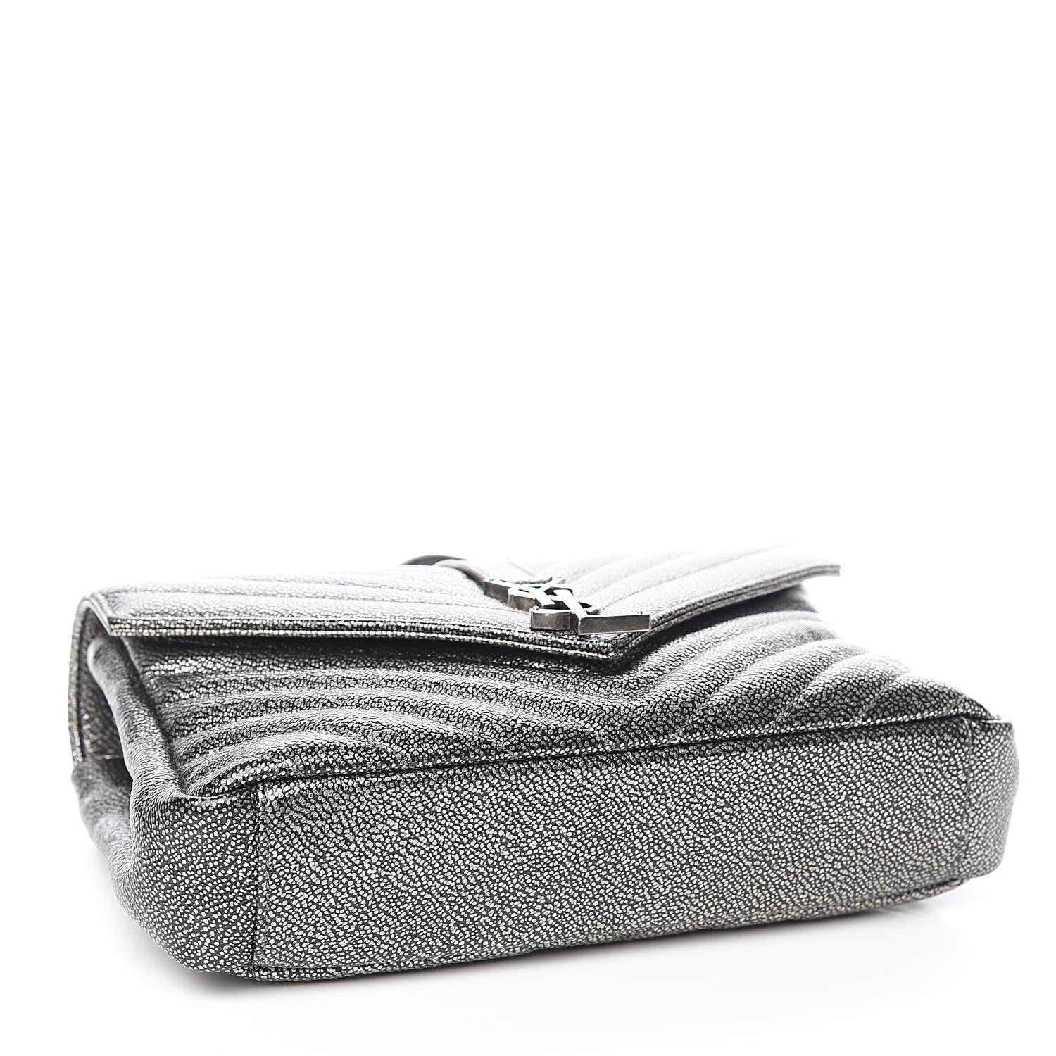 Saint Laurent Metallic Grain De Poudre Matelasse Chevron Monogram Medium College Bag Gunmetal 4 of 10