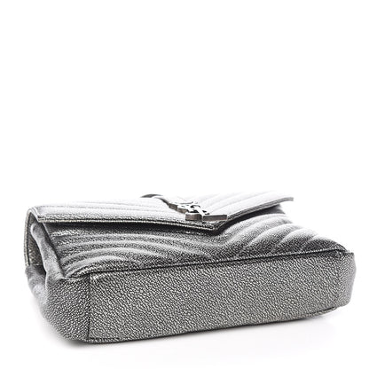 Saint Laurent Metallic Grain De Poudre Matelasse Chevron Monogram Medium College Bag Gunmetal 4 of 10