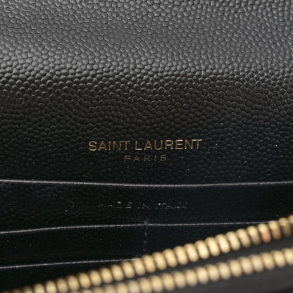 Saint Laurent Grain De Poudre Matelasse Chevron Monogram Envelope Chain Wallet Black 5 of 9