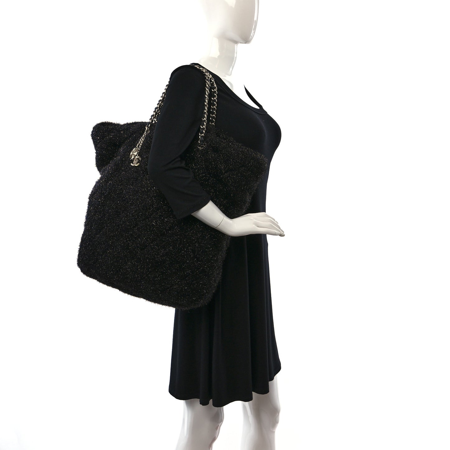 Knit Metallic Lambskin Large Shopping Tote Black