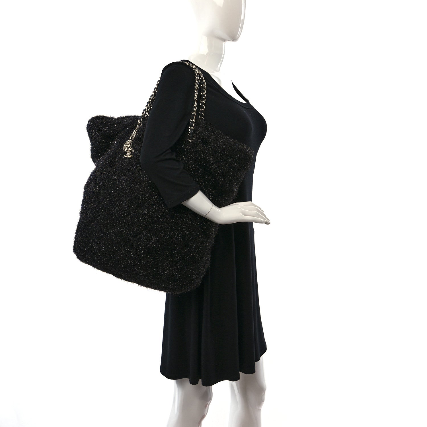 Chanel Knit Metallic Lambskin Large Shopping Tote Black 2 of 9