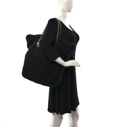 Chanel Knit Metallic Lambskin Large Shopping Tote Black 2 of 9