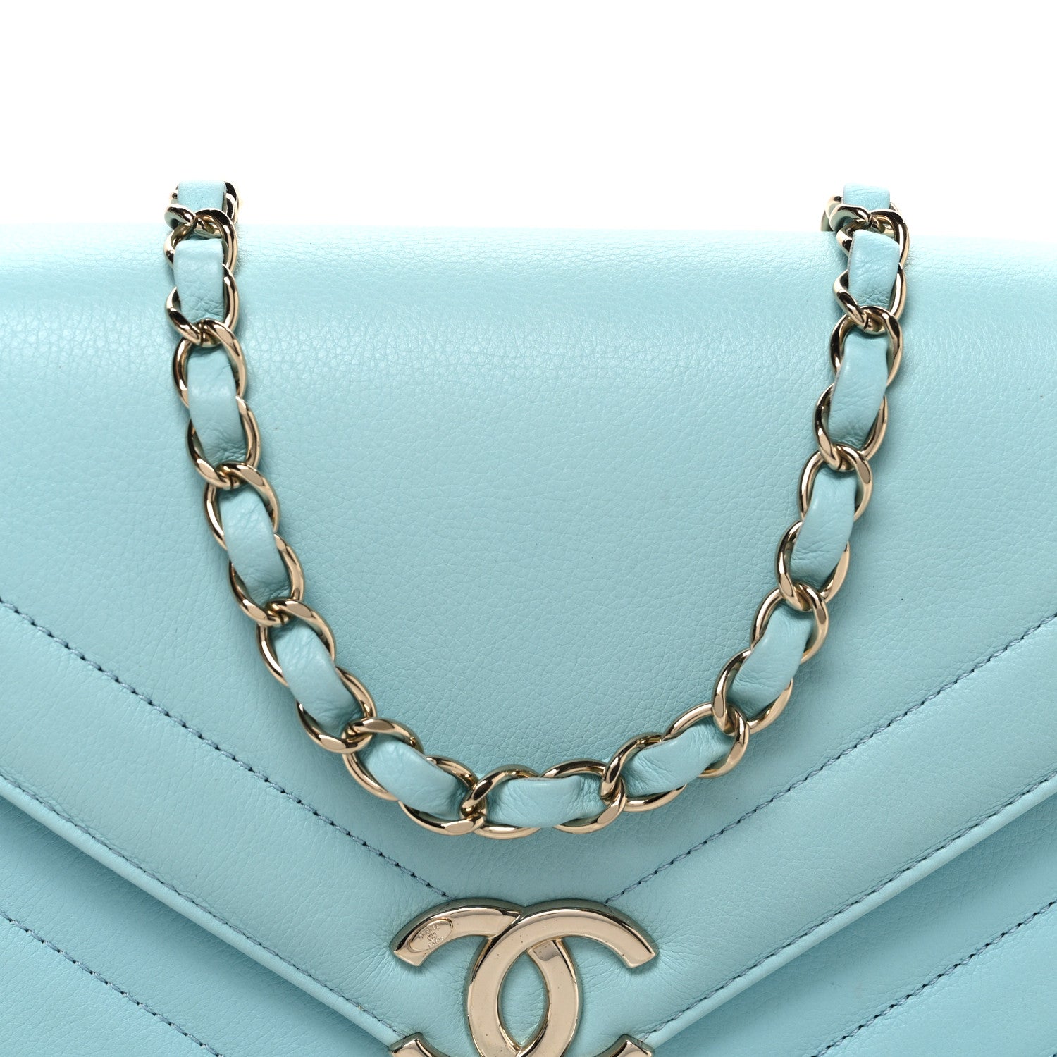 Chanel Calfskin Quilted Chevron Envelope Flap Turquoise 7 of 9
