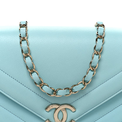 Chanel Calfskin Quilted Chevron Envelope Flap Turquoise 7 of 9