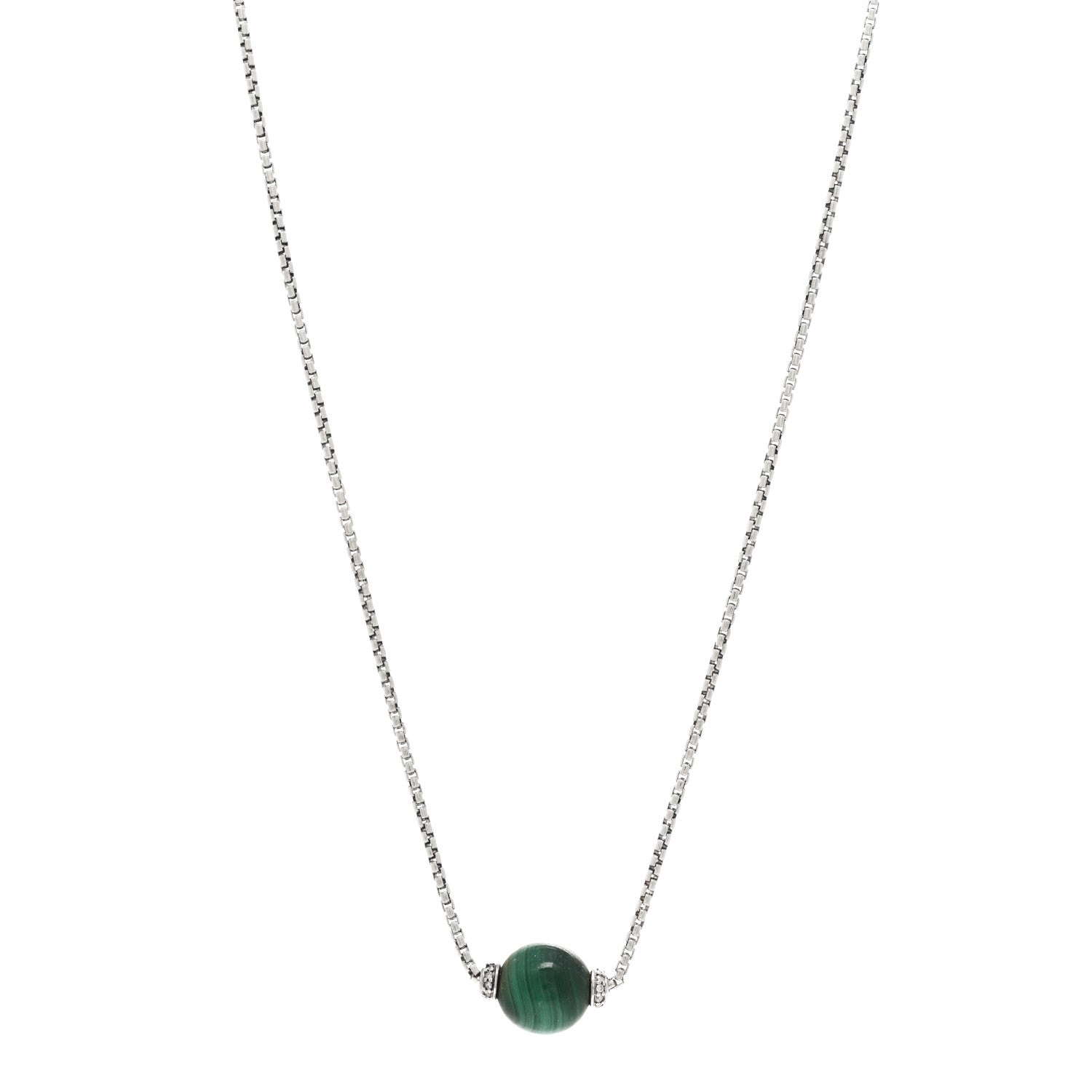 David Yurman Sterling Silver Diamond Malachite 10mm Solari Pendant Necklace 1 of 4