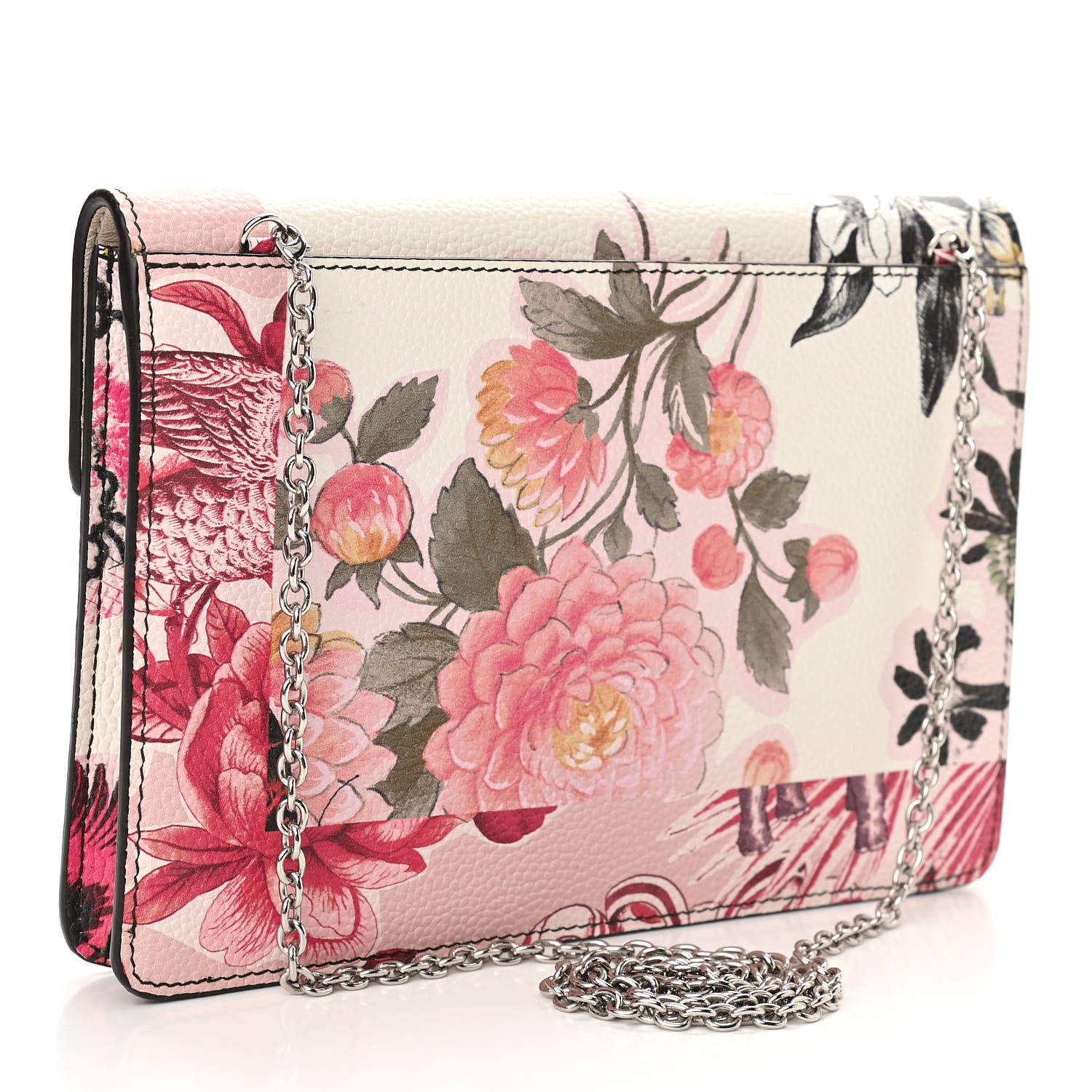Salvatore Ferragamo Calfskin Floral Print Clutch White Multicolor