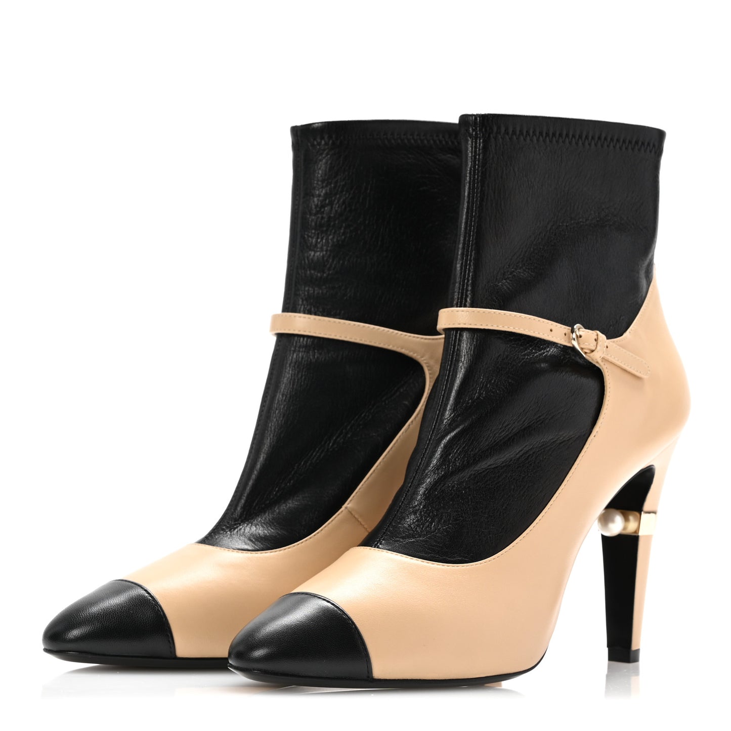 Lambskin Booties 40.5 Black Beige