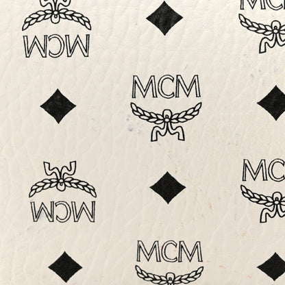 MCM Visetos Liz Shopper Tote Pouch White Black 14 of 14