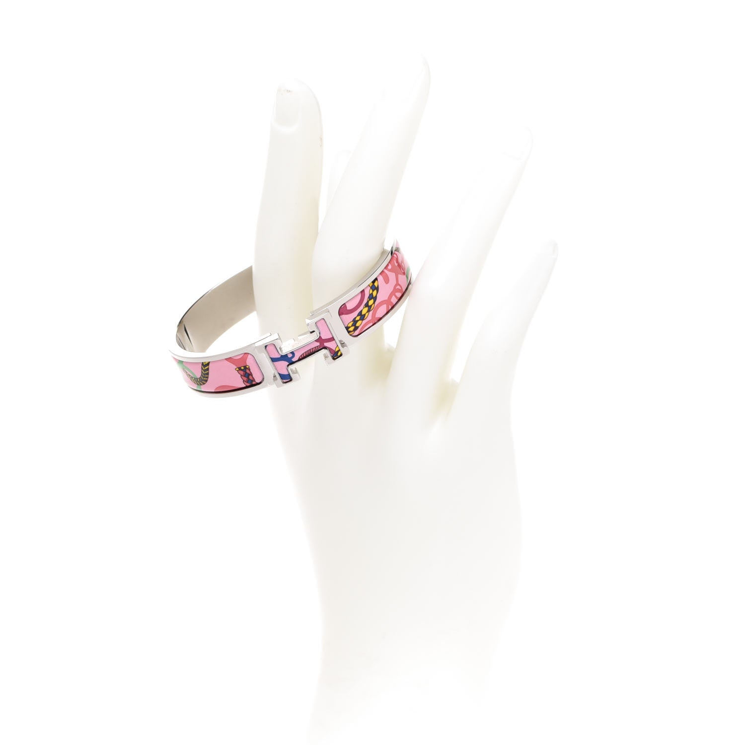 Hermes Enamel Printed Narrow Panoplie Equestre Clic H Bracelet PM Pink Delirium 2 of 5