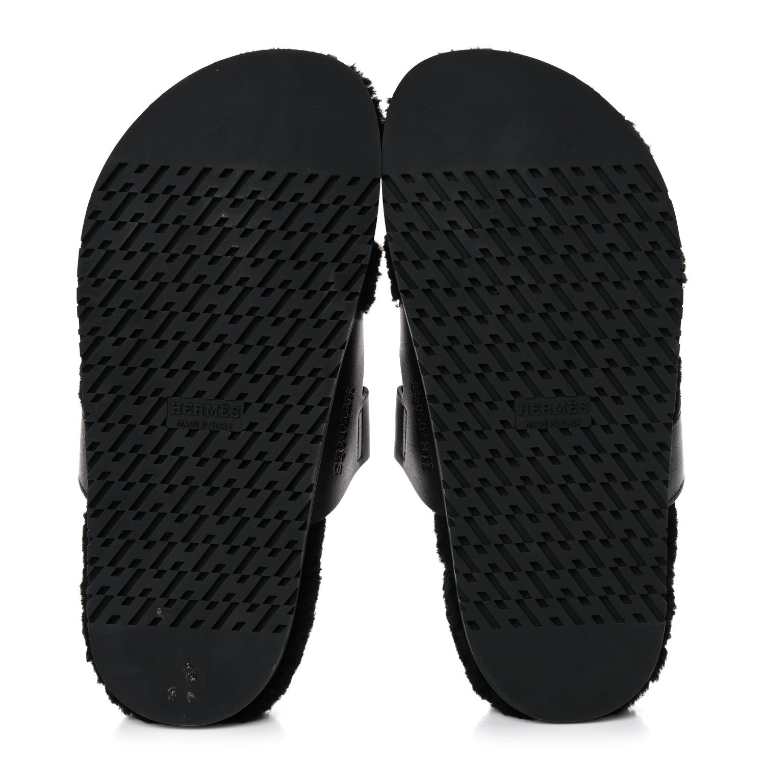 Hermes Calfskin Woolskin Womens Chypre Sandals 37 Black 5 of 11