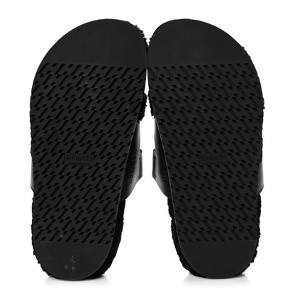 Hermes Calfskin Woolskin Womens Chypre Sandals 37 Black 5 of 11
