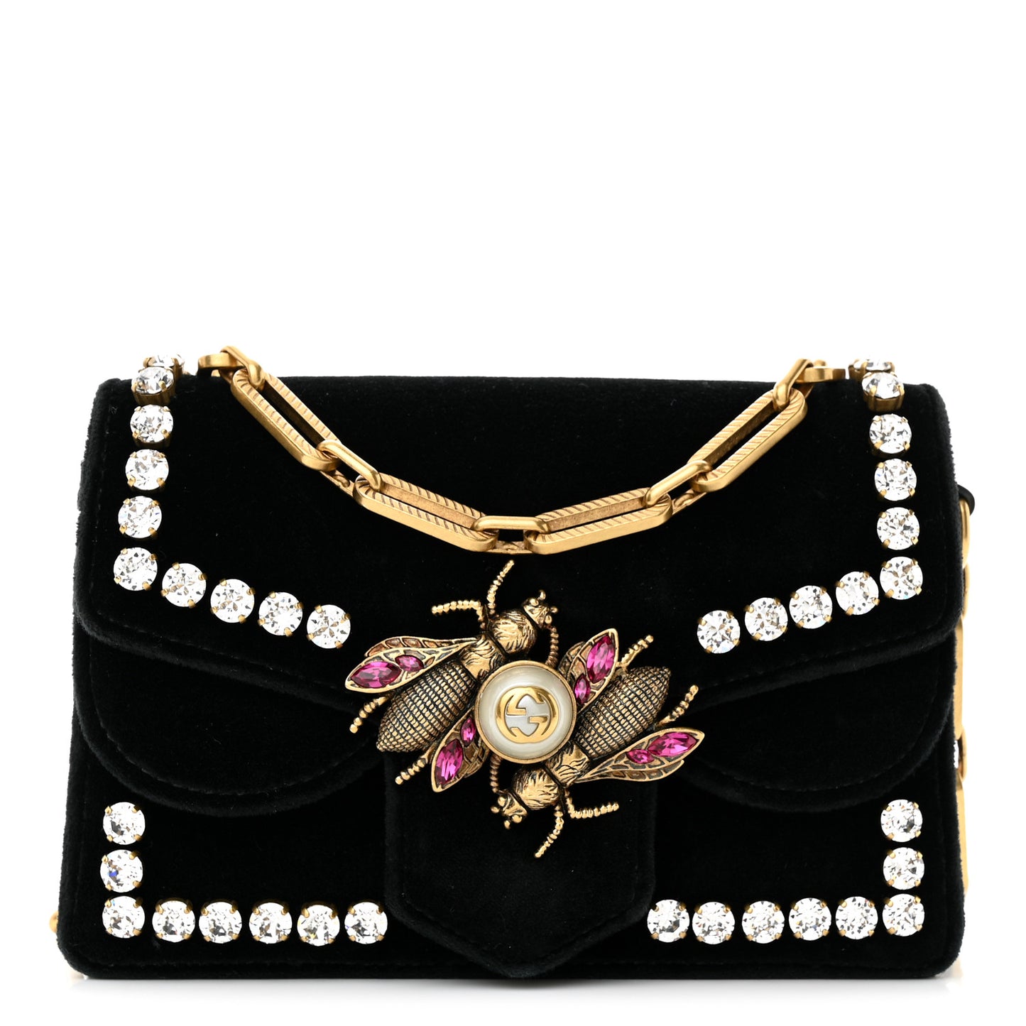 Velvet Crystal Mini Bee Broadway Shoulder Bag Black