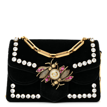 Gucci Velvet Crystal Mini Bee Broadway Shoulder Bag Black 1 of 12