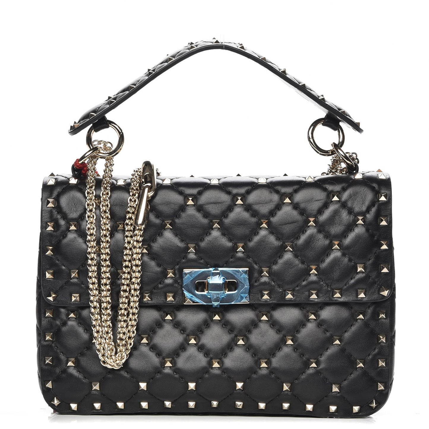Lambskin Medium Rockstud Spike Shoulder Bag Black