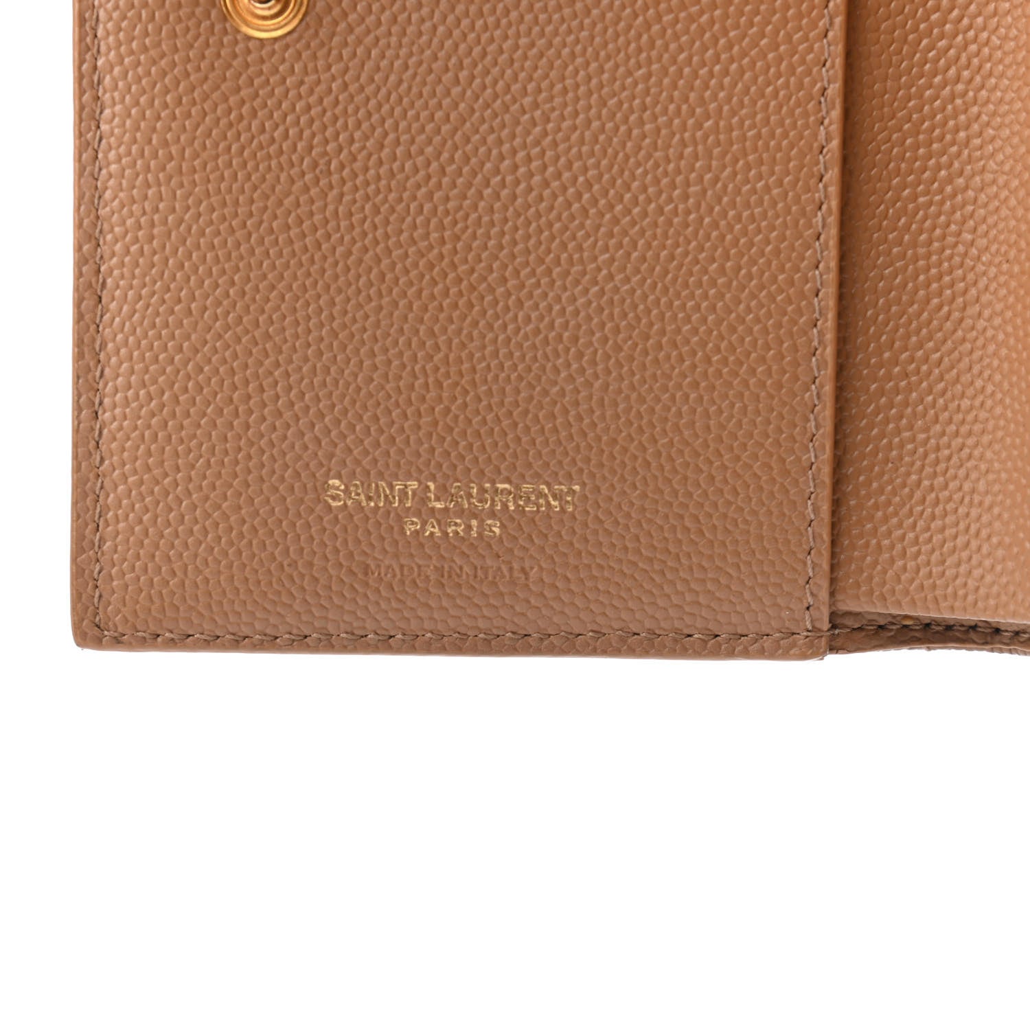 Saint Laurent Grain De Poudre Matelasse Chevron Monogram Zipped Two-Part Wallet Cork 6 of 7