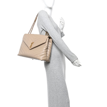 Saint Laurent Calfskin Matelasse Large Loulou Monogram Chain Satchel Dark Beige 3 of 23