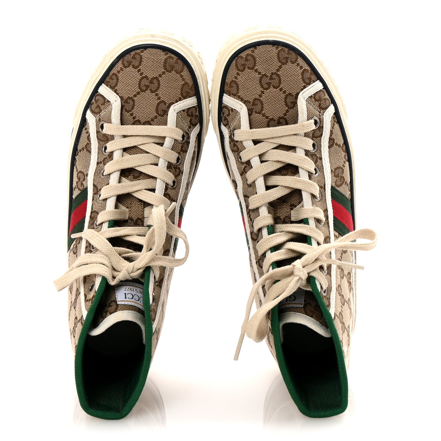 Gucci GG Monogram Web Womens 1977 Tennis High Top Sneakers 37.5 Beige Ebony Mystic White 2 of 10
