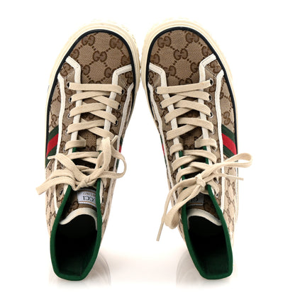 Gucci GG Monogram Web Womens 1977 Tennis High Top Sneakers 37.5 Beige Ebony Mystic White 2 of 10