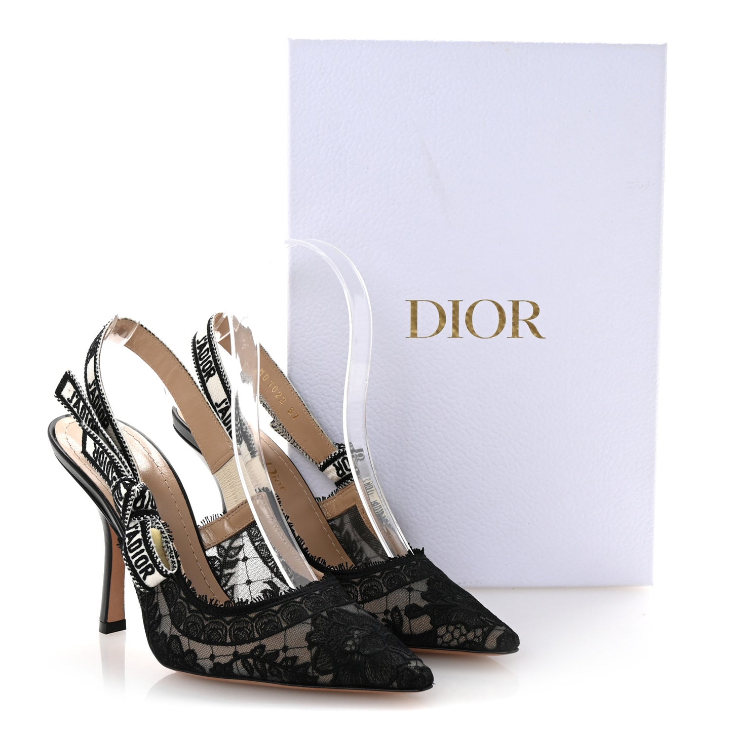 Lace Ribbon Rose Embroidered J'Adior Slingback 100mm Pumps 37 Black