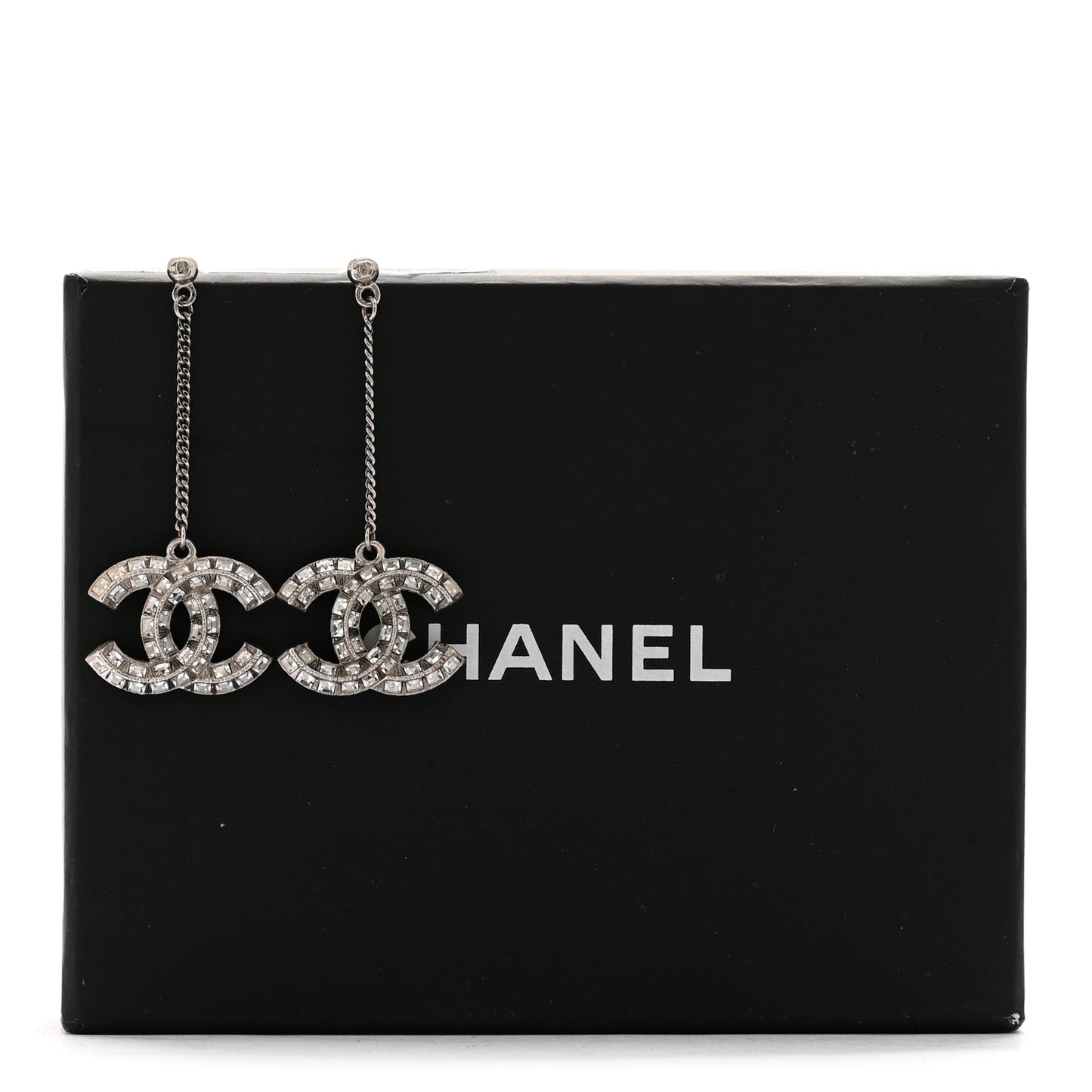 Baguette Crystal CC Drop Earrings Silver
