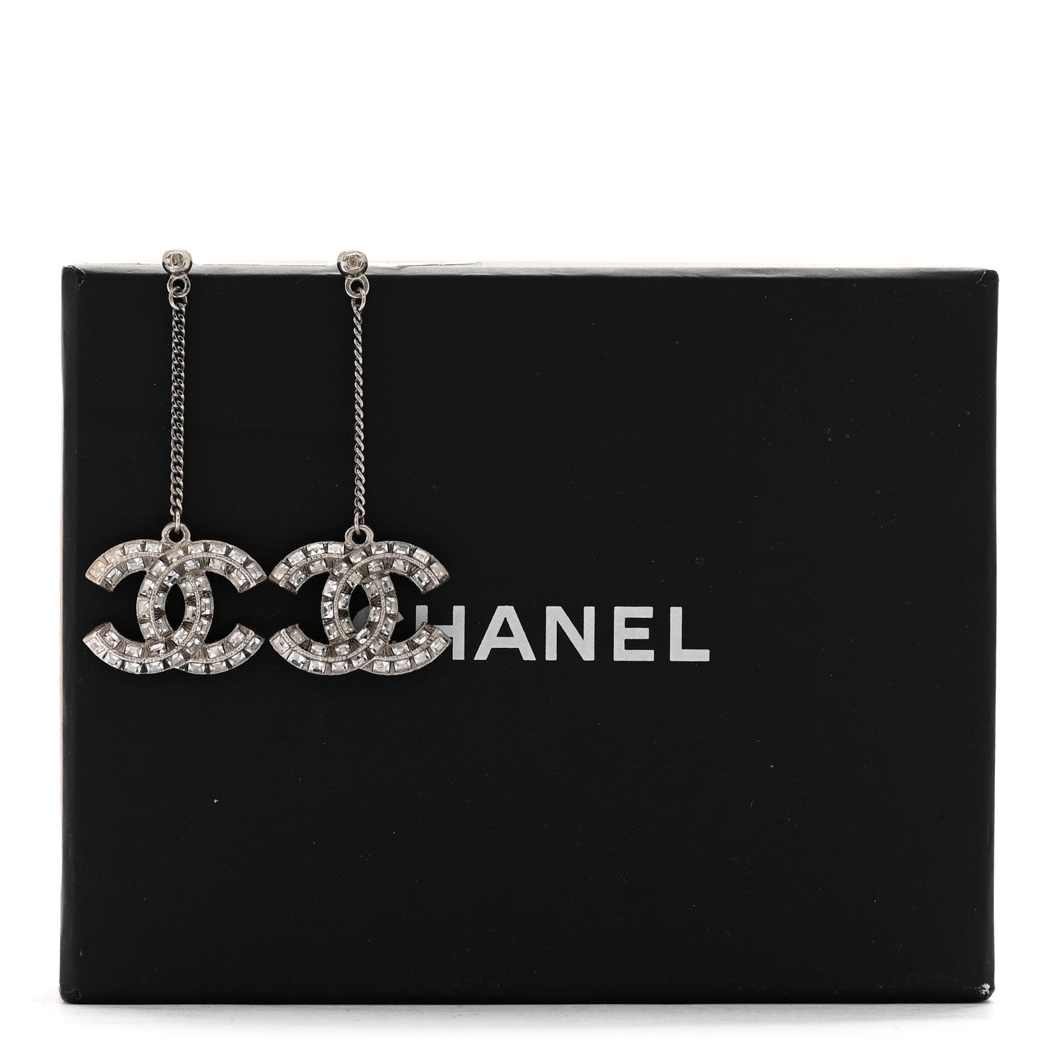 Chanel Baguette Crystal CC Drop Earrings Silver 5 of 5