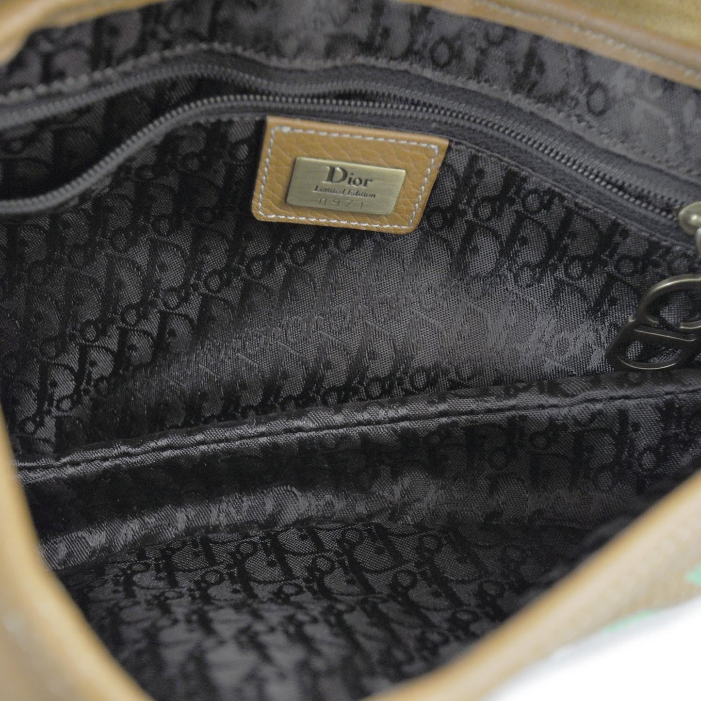 Grained Calfskin Floral Embroidered Saddle Bag Beige