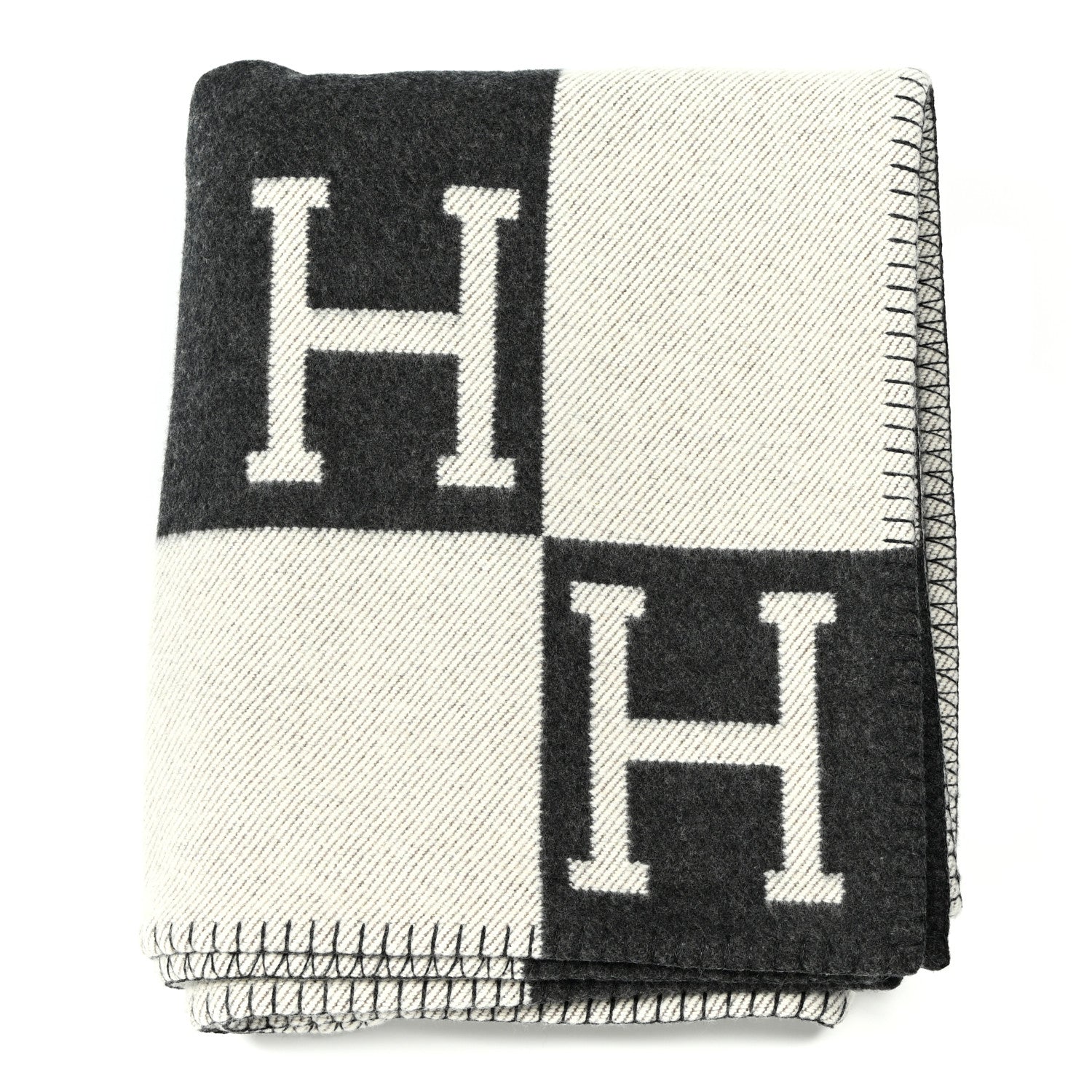 Hermes Wool Cashmere Avalon III Blanket Ecru Black 1 of 3