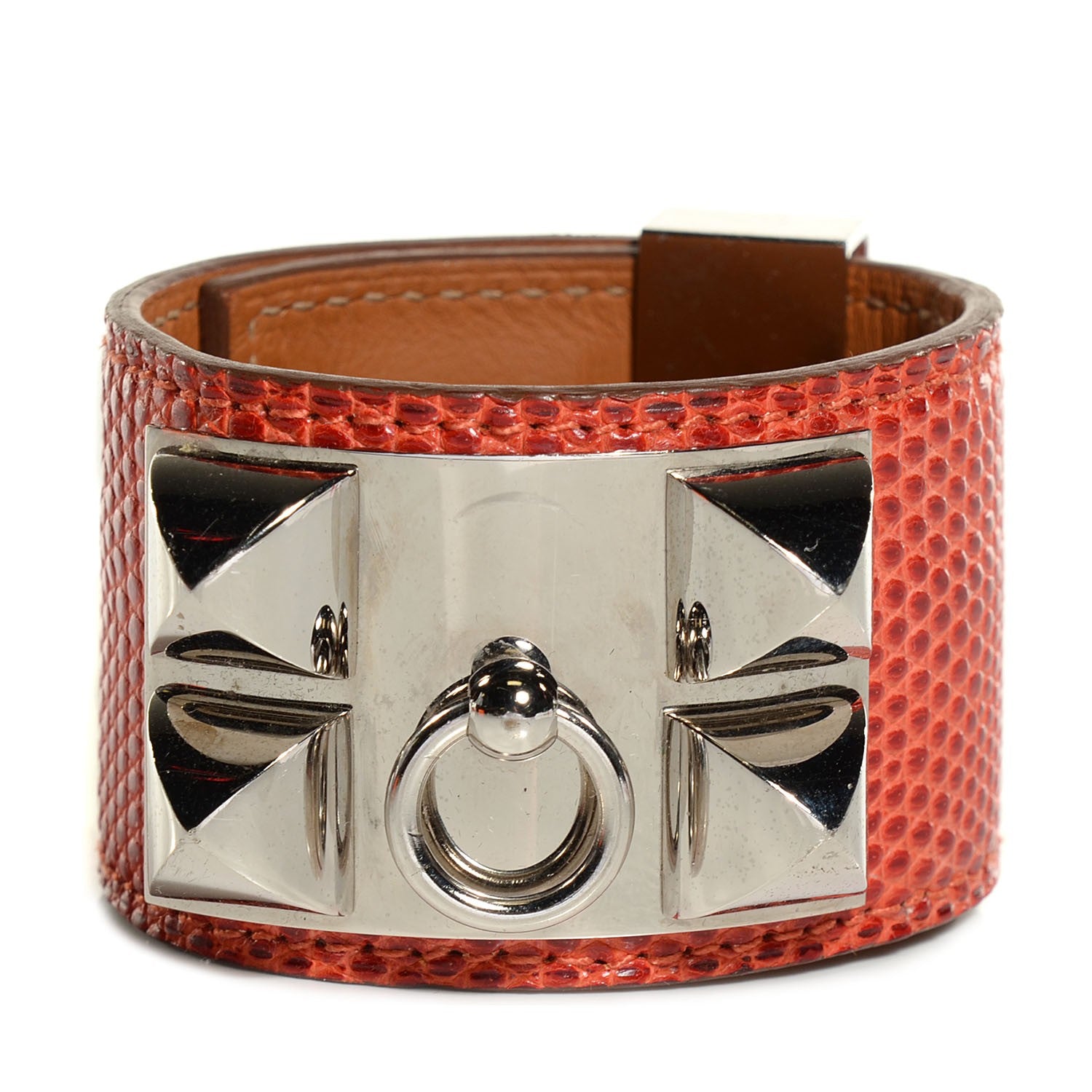 Hermes Lizard Collier De Chien CDC Bracelet S Sanguine 1 of 7