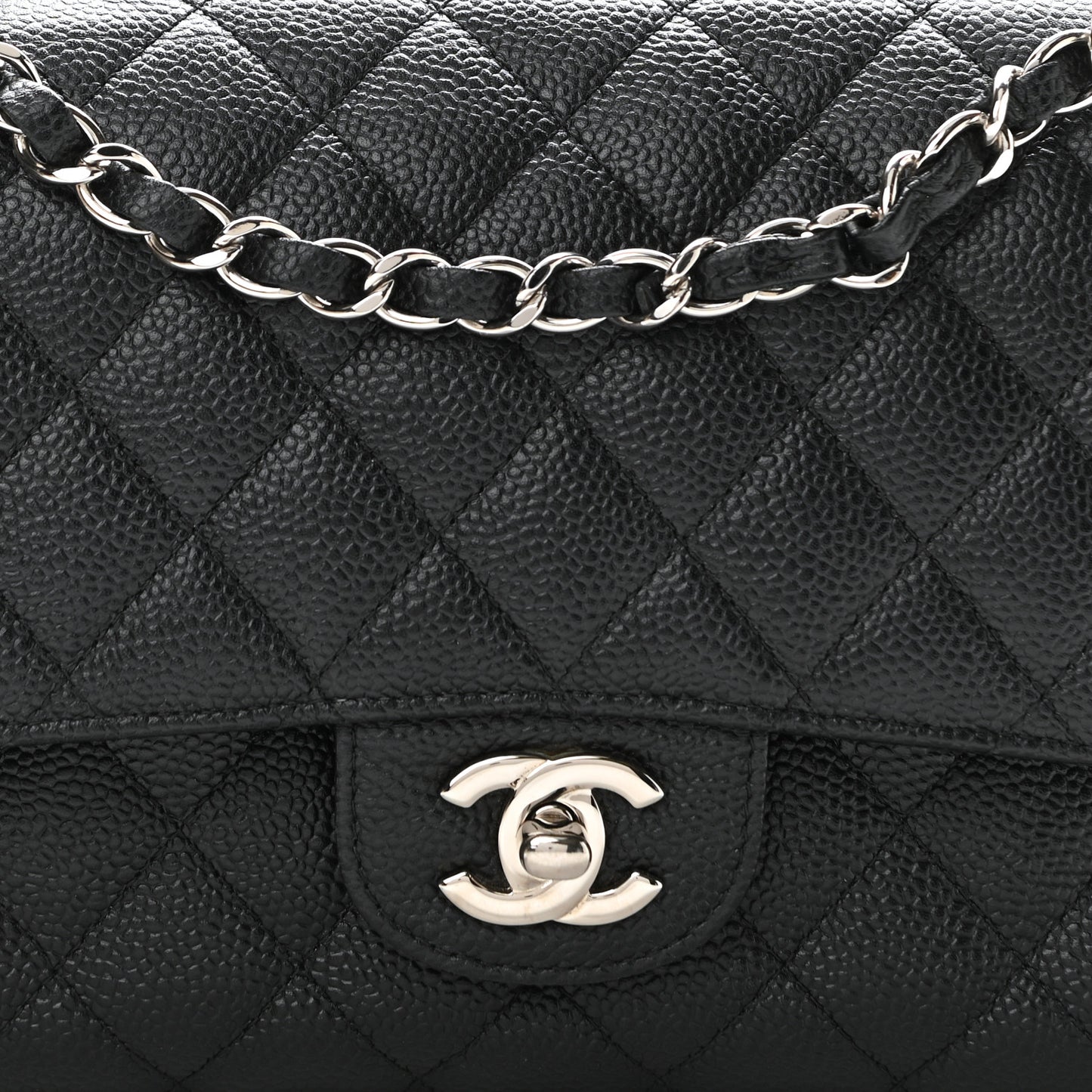 Caviar Quilted Medium Double Flap Black