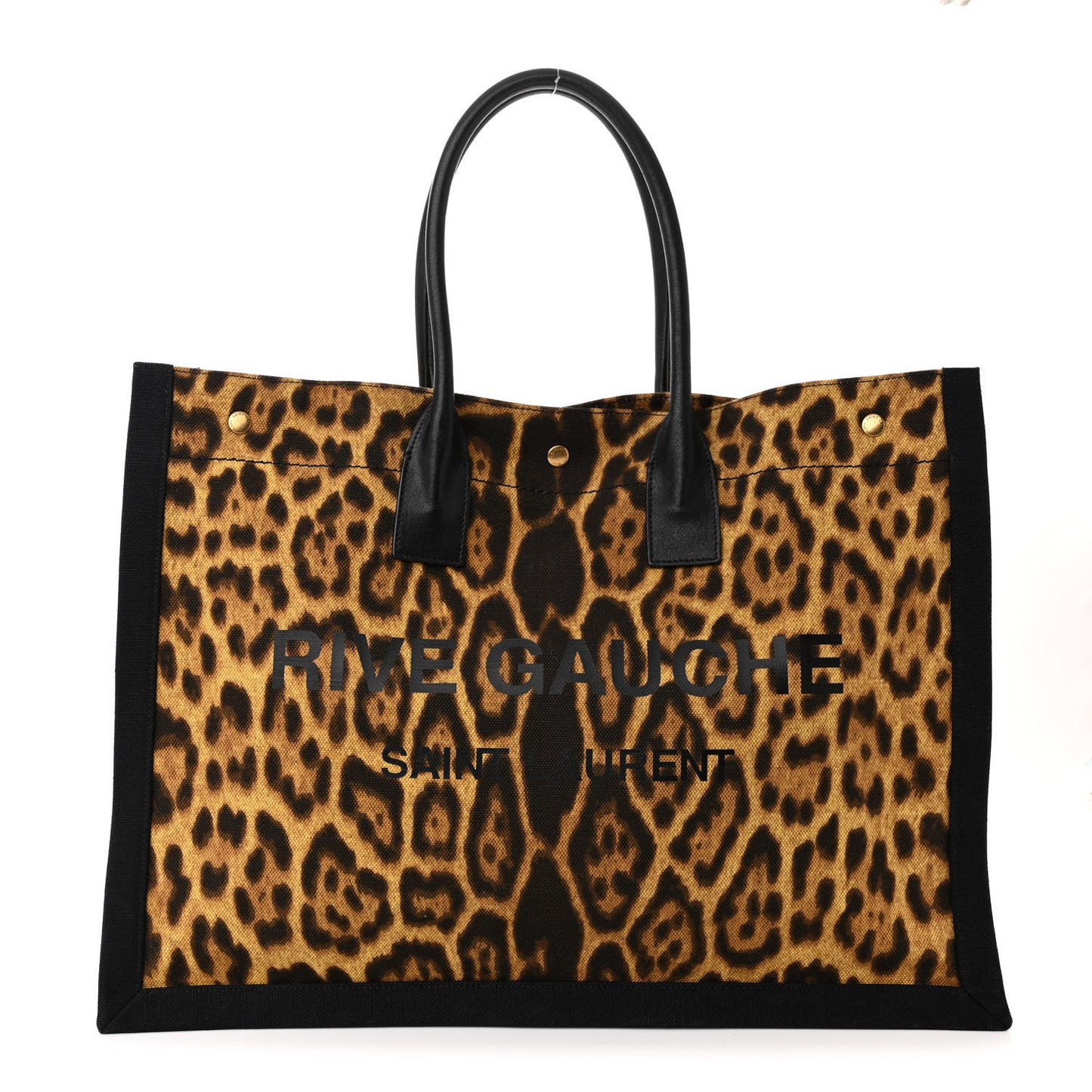 Canvas Calfskin Leopard Print Rive Gauche Noe Tote Natural Black