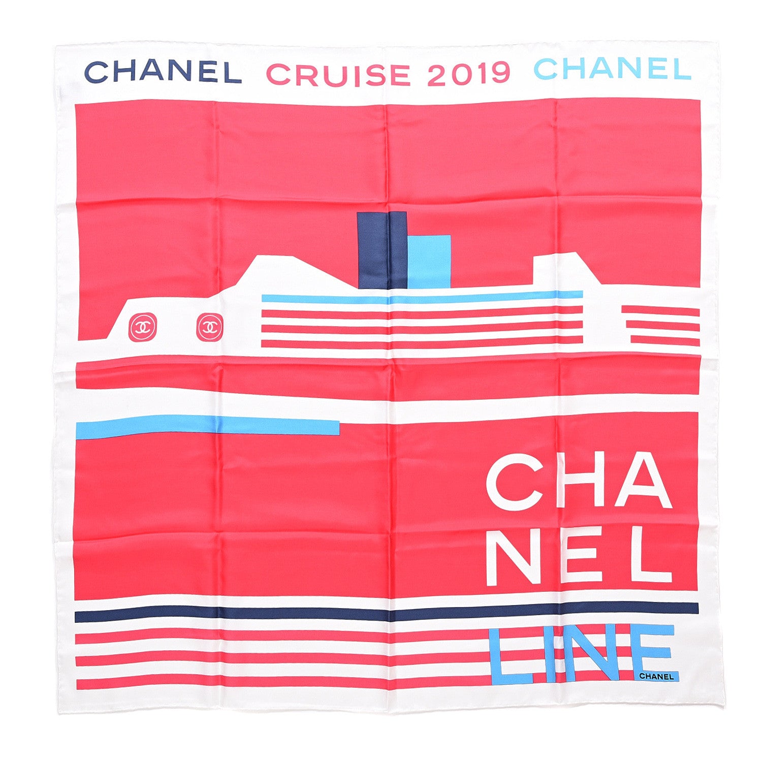 Chanel Silk Cruise Print CC Square Scarf Red White 2 of 5