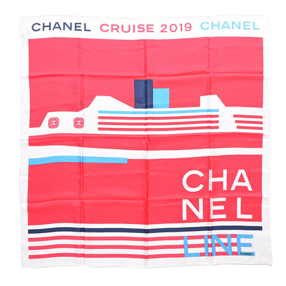 Chanel Silk Cruise Print CC Square Scarf Red White 2 of 5