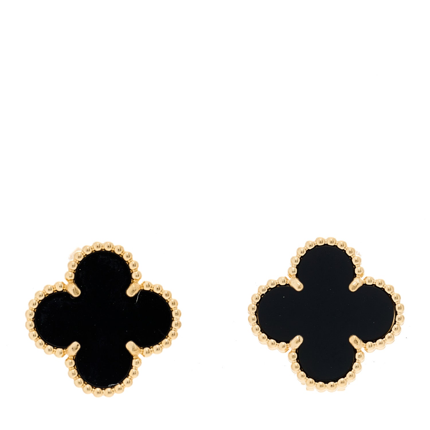 Van Cleef & Arpels 18K Yellow Gold Black Onyx Vintage Alhambra Earrings 1 of 4