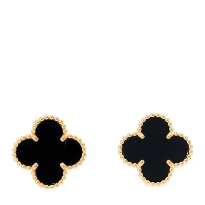 Van Cleef & Arpels 18K Yellow Gold Black Onyx Vintage Alhambra Earrings 1 of 4