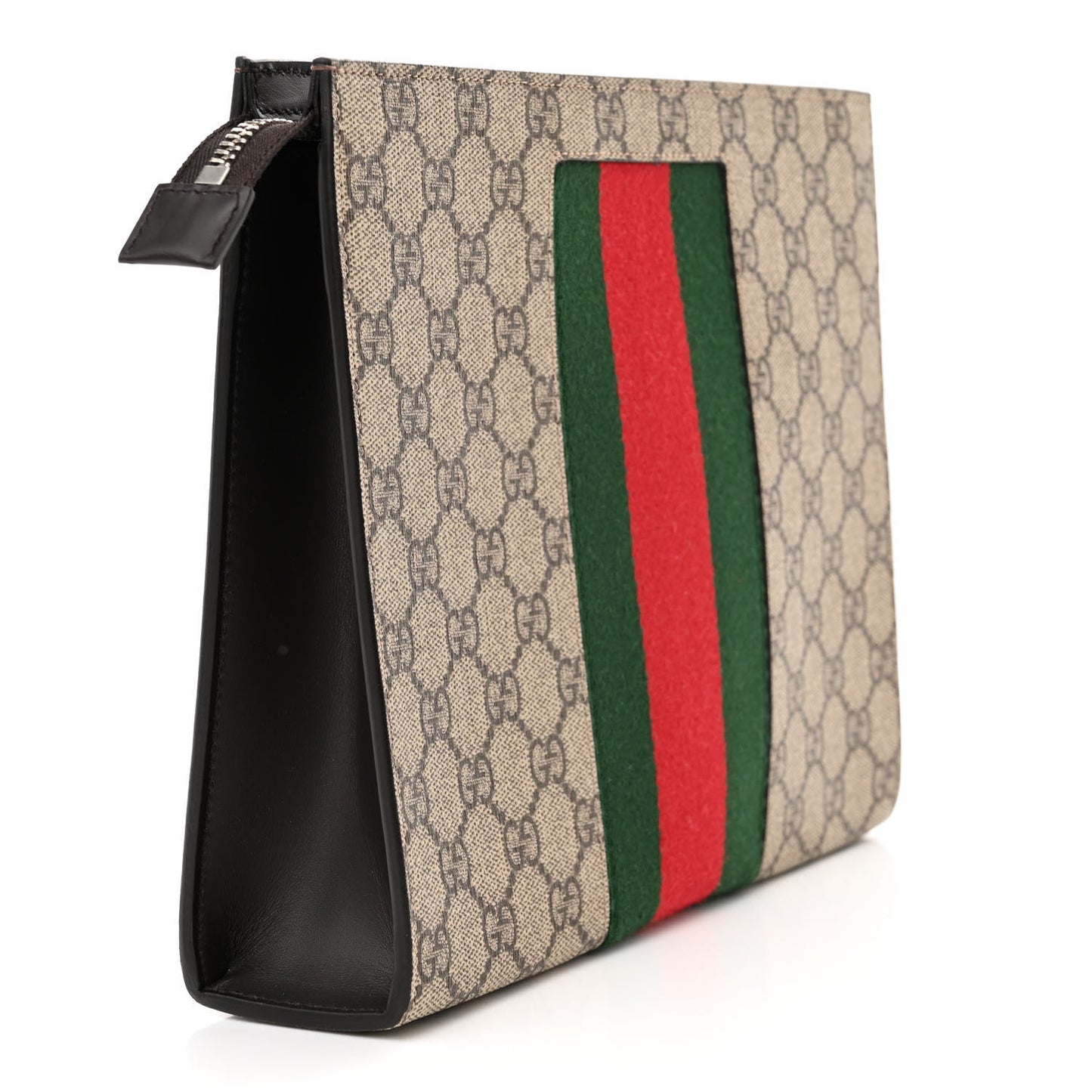 GG Supreme Monogram Selleria Calfskin Web New Web Cosmetic Case Beige Ebony Cocoa