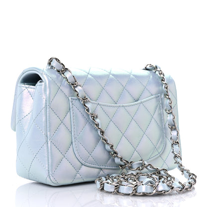 Chanel Iridescent Calfskin Quilted Mini Rectangular Flap Light Blue 3 of 10